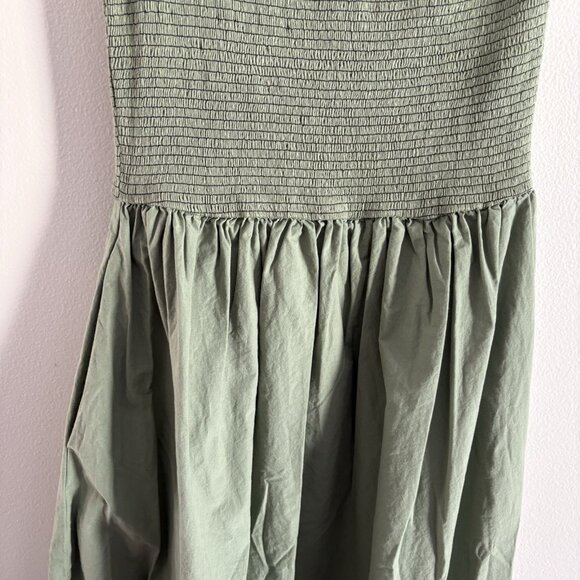 Nation LTD Women XS Green Pima Cotton Connie One Shoulder Smocked Midi Dress NWT - Picture 6 of 14